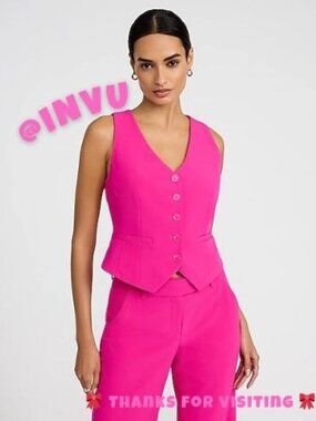 EXPRESS NEON BERRY EDITOR STUDIO STRETCH TWILL FIVE BUTTON BLAZER VEST XS NWT 🎀